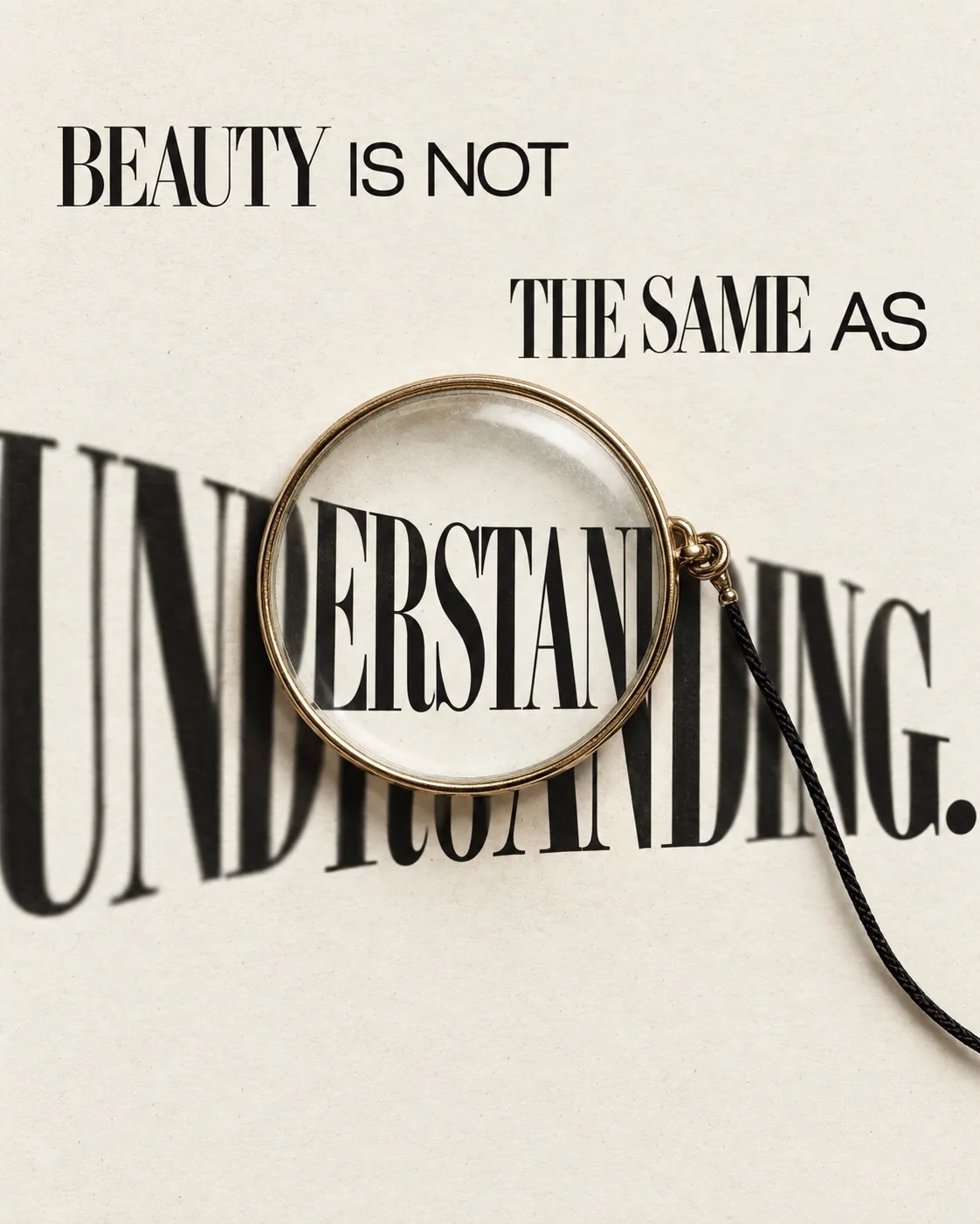 Poster: Beauty is not the same as understanding, with a monocle over the word understanding.