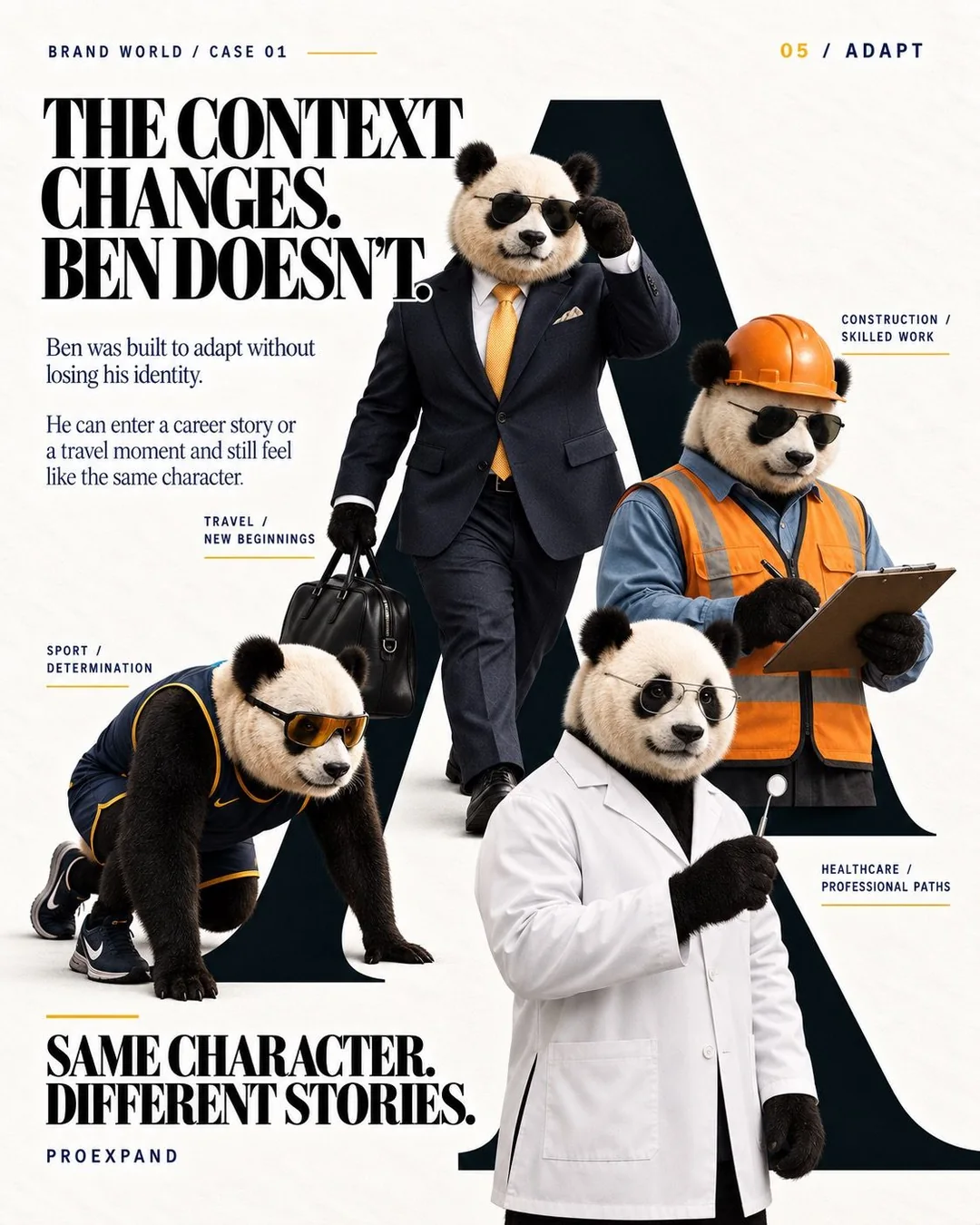 Ben in four contexts: business travel, construction, healthcare and sport.